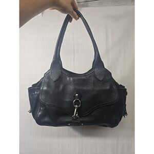 Cole Haan‎ Black Pebbled Shoulder Bag Side Pockets Tassles Silver Hardware Feet